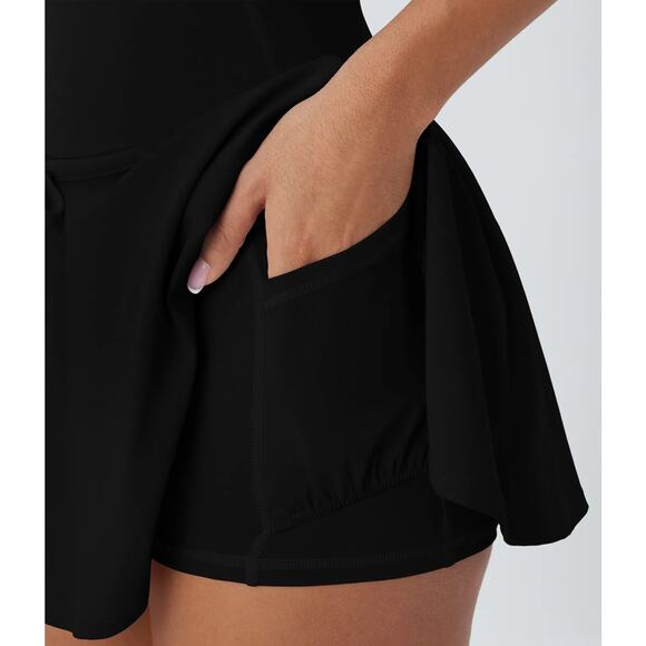 Halara SoftlyZero SoCinched Tummy Control Drawstring Mini Tennis Skirt Blk S - Picture 4 of 8